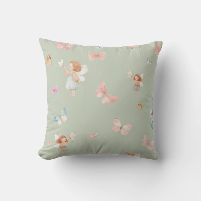 Pastel Fairy Pattern Cute Butterfly Nursery Design Cushion (Front)