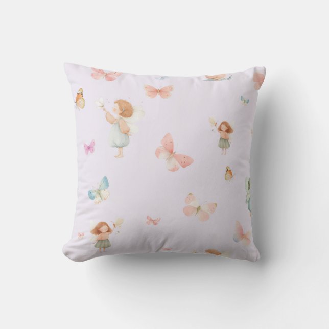 Pastel Fairy Pattern Cute Butterfly Nursery Design Cushion (Front)