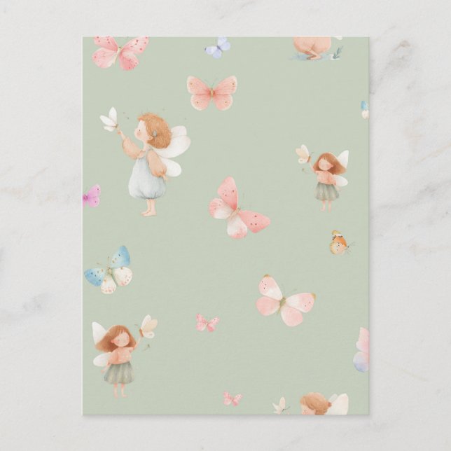 Pastel Fairy Pattern Cute Butterfly Nursery Design Postcard (Front)
