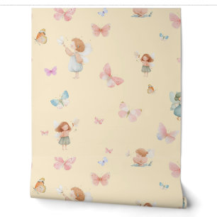 Pastel Fairy Pattern Cute Butterfly Nursery Design Wallpaper