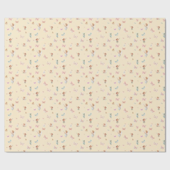 Pastel Fairy Pattern Cute Butterfly Nursery Design Wrapping Paper (Flat)