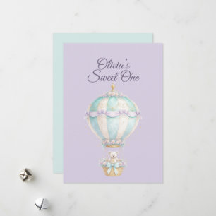 Pastel Fairytale Hot Air Balloon First Birthday Holiday Card