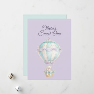Pastel Fairytale Hot Air Balloon First Birthday Holiday Card
