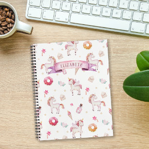 Pastel Fairytale Unicorn Pattern Personalised Name Notebook