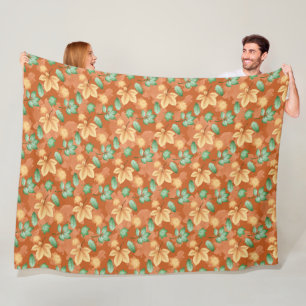 PASTEL FALL COLORED AUTUMN LEAVES FLEECE BLANKET