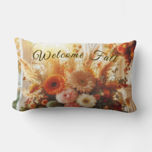 Pastel Fall Flowers Lumbar Pillow