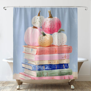 Pastel Fall Pumpkins on Books Shower Curtain
