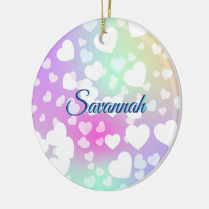 Pastel Falling Hearts Personalised Ceramic Ornament
