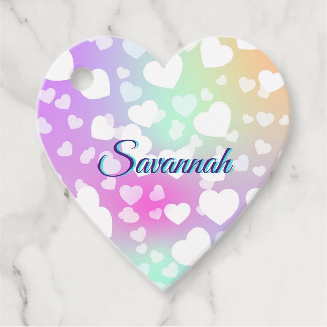 Pastel Falling Hearts Personalised      Favour Tags (Front)