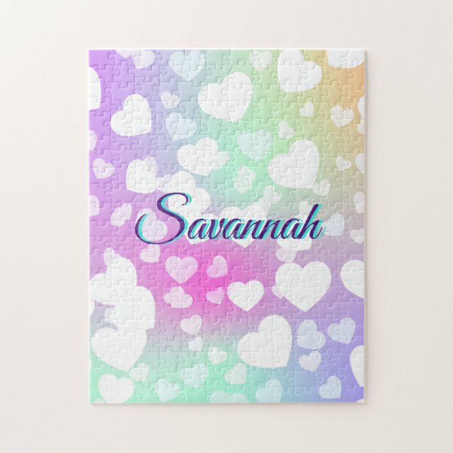 Pastel Falling Hearts Personalised    Jigsaw Puzzle (Vertical)