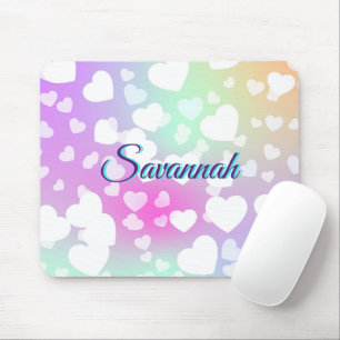 Pastel Falling Hearts Personalised Mouse Pad