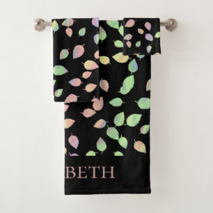 Pastel Falling Leaves Silhouettes Bath Towel Set