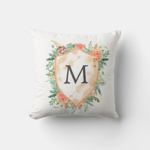 pastel family crest winter floral monogram cushion