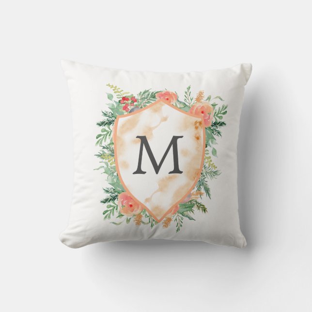 pastel family crest winter floral monogram cushion (Front)