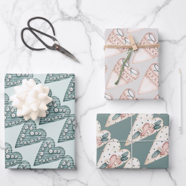 Pastel Fancy Hearts Valentines Wrapping Paper Sheet (Front)