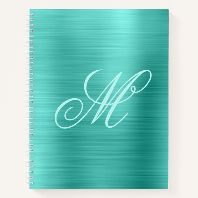 Pastel Fancy Monogram Turquoise Foil Notebook (Front)
