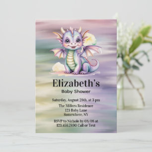 Pastel Fantasy Dragon Baby Shower Invitation