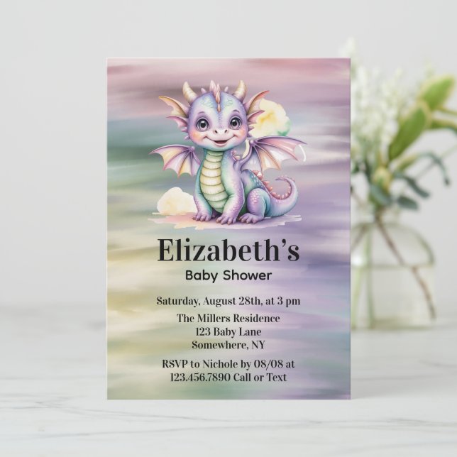 Pastel Fantasy Dragon Baby Shower Invitation (Standing Front)