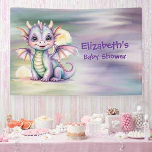 Pastel Fantasy Dragon Baby Shower Welcome Banner