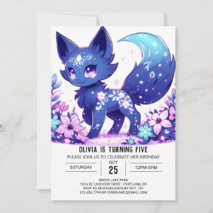 Pastel Fantasy Fox Digital Birthday Invitation
