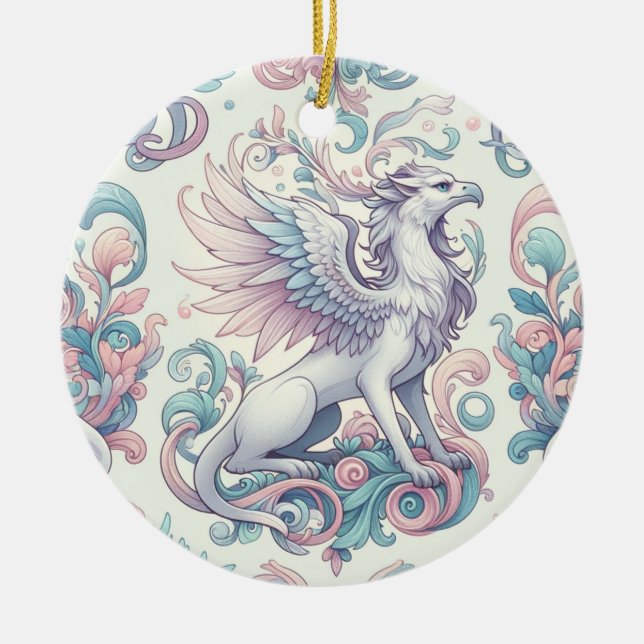 Pastel Fantasy Griffin  Ceramic Ornament (Front)