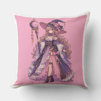 Pastel Fantasy Pixel Witch Girl Cushion