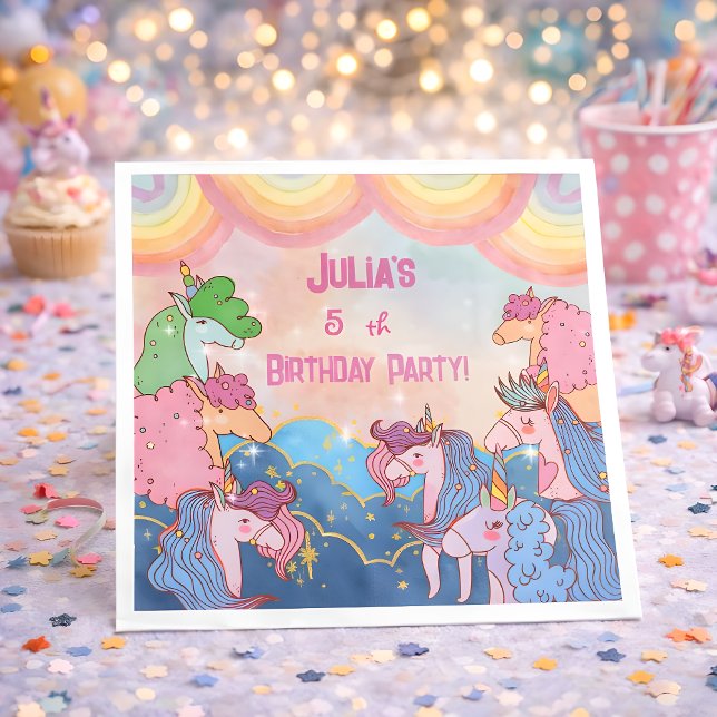 Pastel fantasy Unicorn Kids Birthday Napkin (Creator Uploaded)