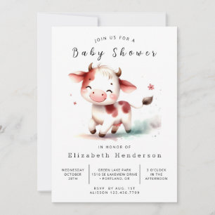 Pastel Farm Cow Baby Shower Invitation