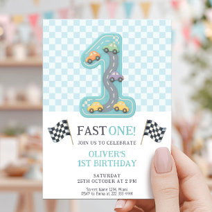 Pastel Fast One Birthday Car Invitation