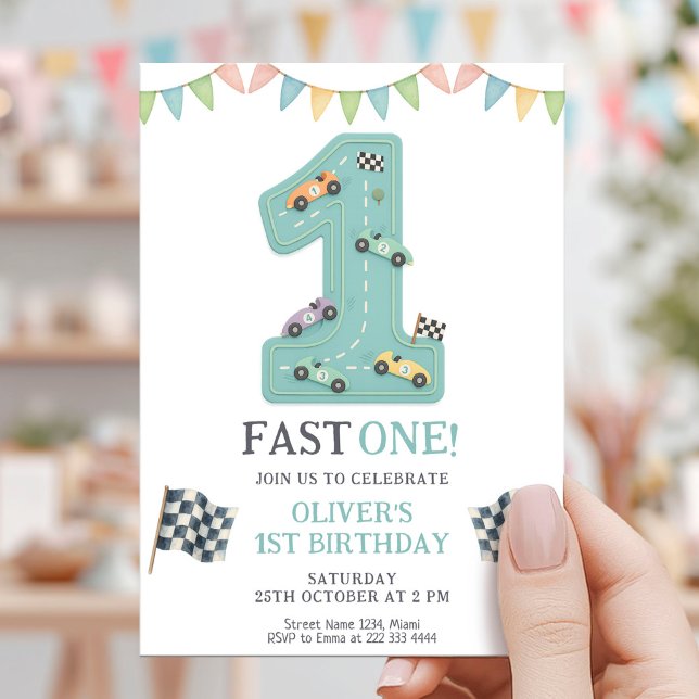 Pastel Fast One Birthday Race Invitation (Creator Uploaded)