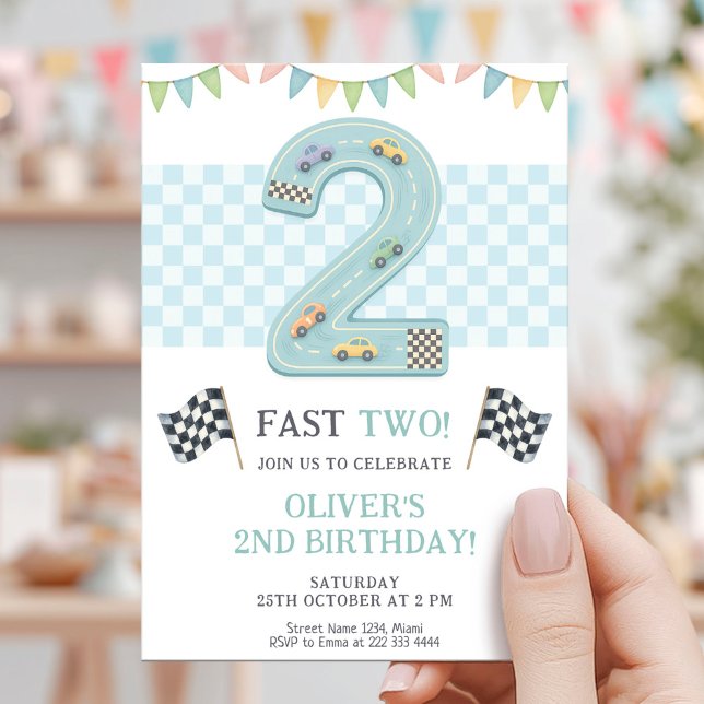 Pastel Fast Two Birthday Race Invitation (Creator Uploaded)