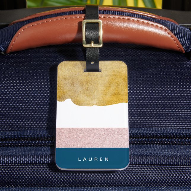 Pastel Faux Gold Monogram Luggage Tag (Front Insitu 2)