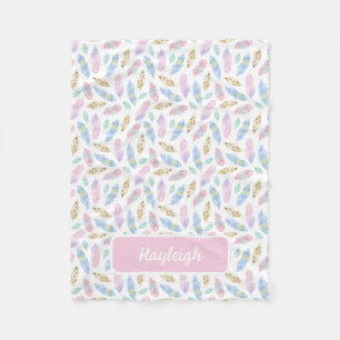 Pastel Feathers Pattern Personalised Fleece Blanket