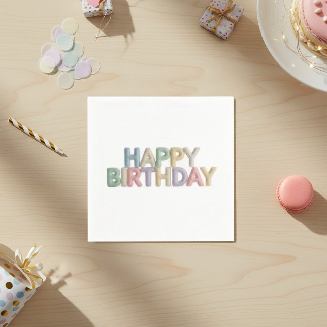  Pastel Felt Letters Happy Birthday Napkin (Creator Uploaded)