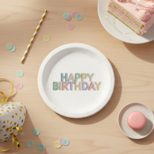  Pastel Felt Letters Happy Birthday Paper Plate