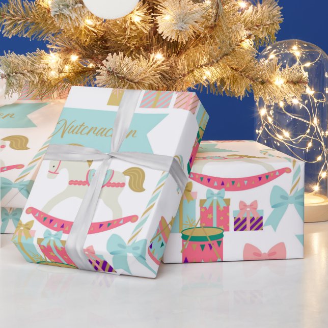 Pastel Festive Nutcracker Toys Christmas Wrapping Paper (Holidays)