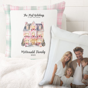 Pastel First Holidays In New Home Cottage Chic Cushion