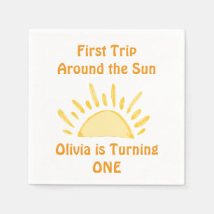 pastel First Trip Around the Sun Birthday Party Napkin