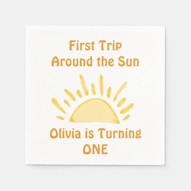 pastel First Trip Around the Sun Birthday Party Napkin (Front)