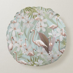 Pastel Flamingo Jungle Love #1 #tropical #wall Round Cushion