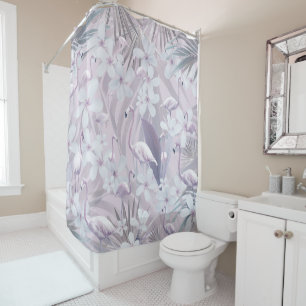 Pastel Flamingo Jungle Love 4 #art #tropical Shower Curtain