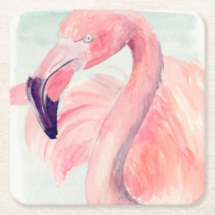 Pastel Flamingo Square Paper Coaster