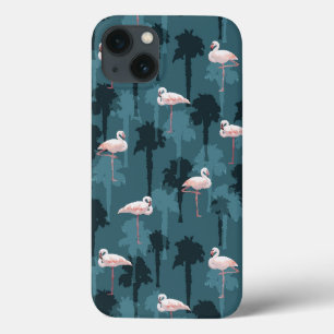 Pastel Flamingos On Teal iPhone 13 Case