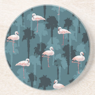 Pastel Flamingos On Teal Coaster
