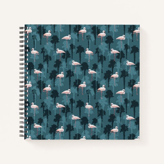 Pastel Flamingos On Teal Notebook (Front)