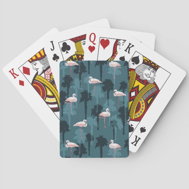 Pastel Flamingos On Teal Playing Cards (Back)