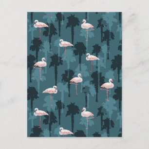 Pastel Flamingos On Teal Postcard