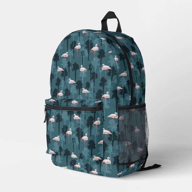 Pastel Flamingos On Teal Printed Backpack (Back Corner Right)