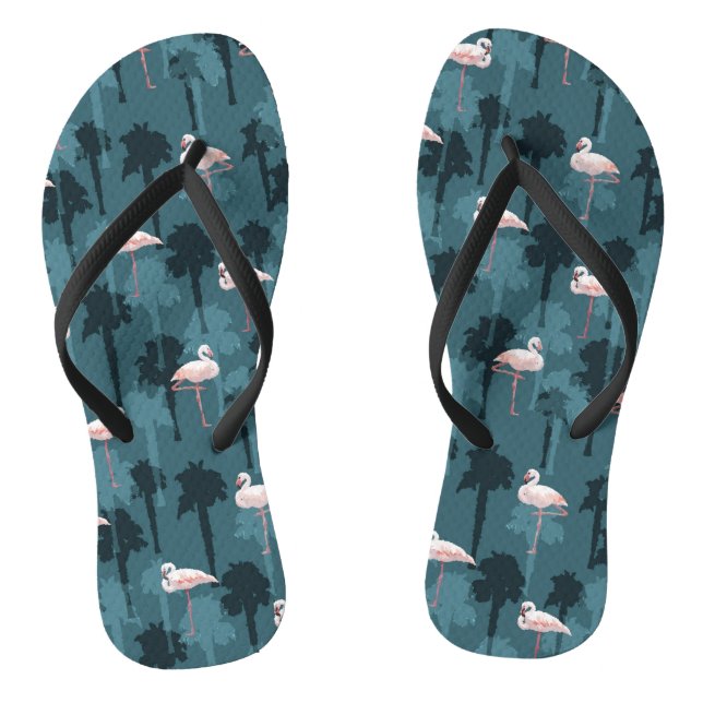 Pastel Flamingos On Teal Thongs (Footbed)