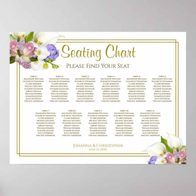 Pastel Floral 11 Table Wedding Seating Chart (Front)
